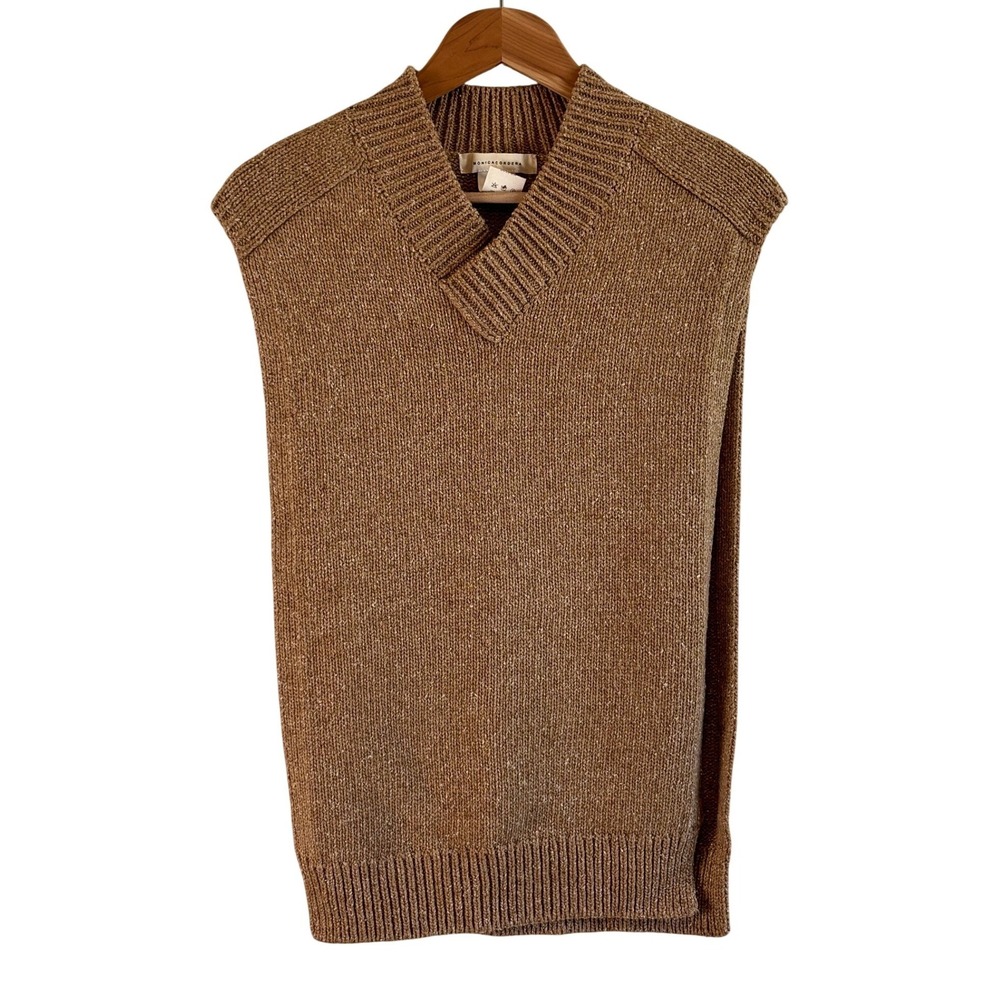 Monica Cordera Dickey Sweater Bib Brown Wool Silk V Neck One Size Made in Spain